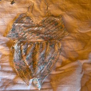 Vintage Mint Green & Pink Floral Lingerie Cacique Pajama Set REDUCED PRICE